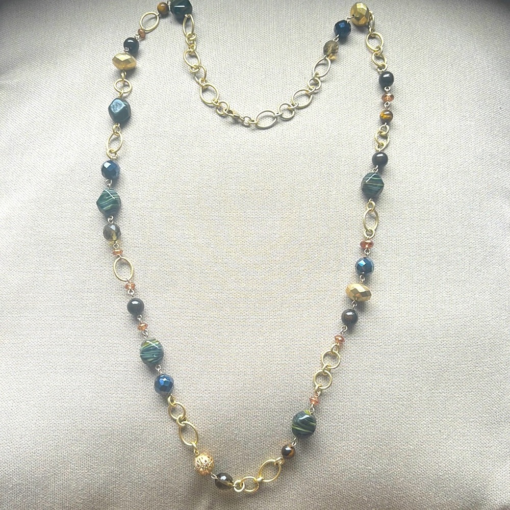 Custom 18inch drop beaded necklace with natural rocks